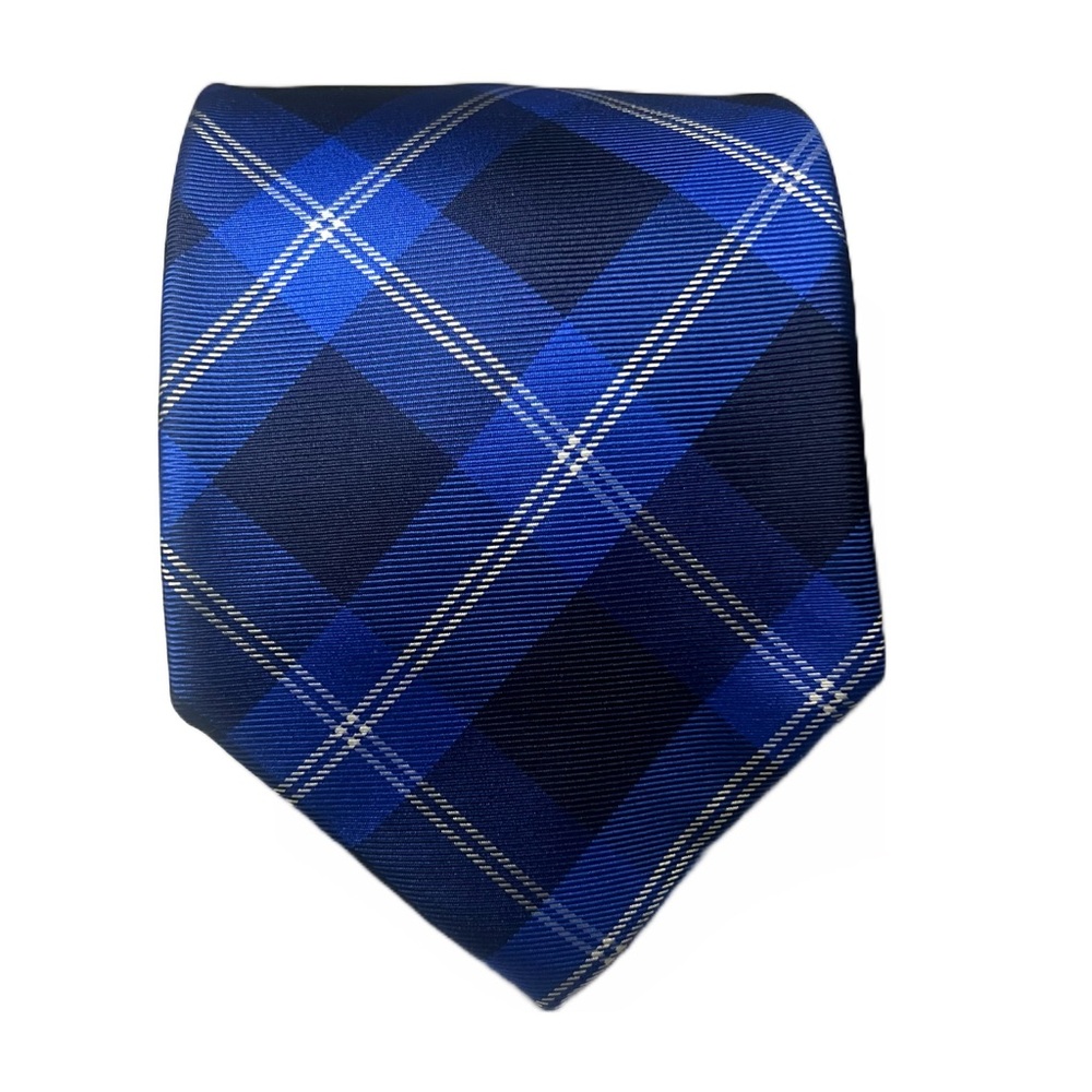 Tommy Hilfiger 100% Silk Tartan Plaid Designer Tie Blue Preppy Business Necktie - Picture 2 of 11